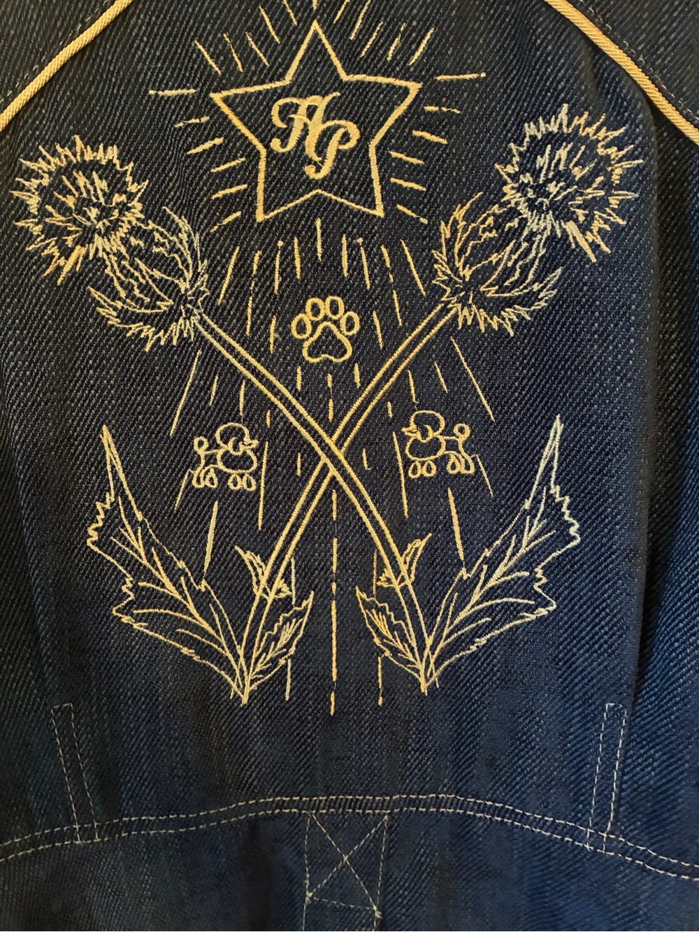 Highly Preppy On The Prairie Denim Jacket Blue Piping Blazer Coat Size L Large - Picture 9 of 11